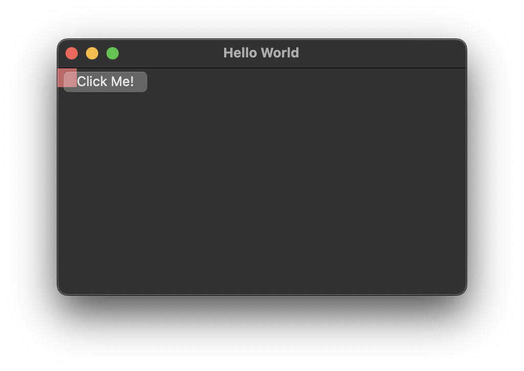 wxWidgets window with a small red panel and a Click Me button at default sizes, no stretching