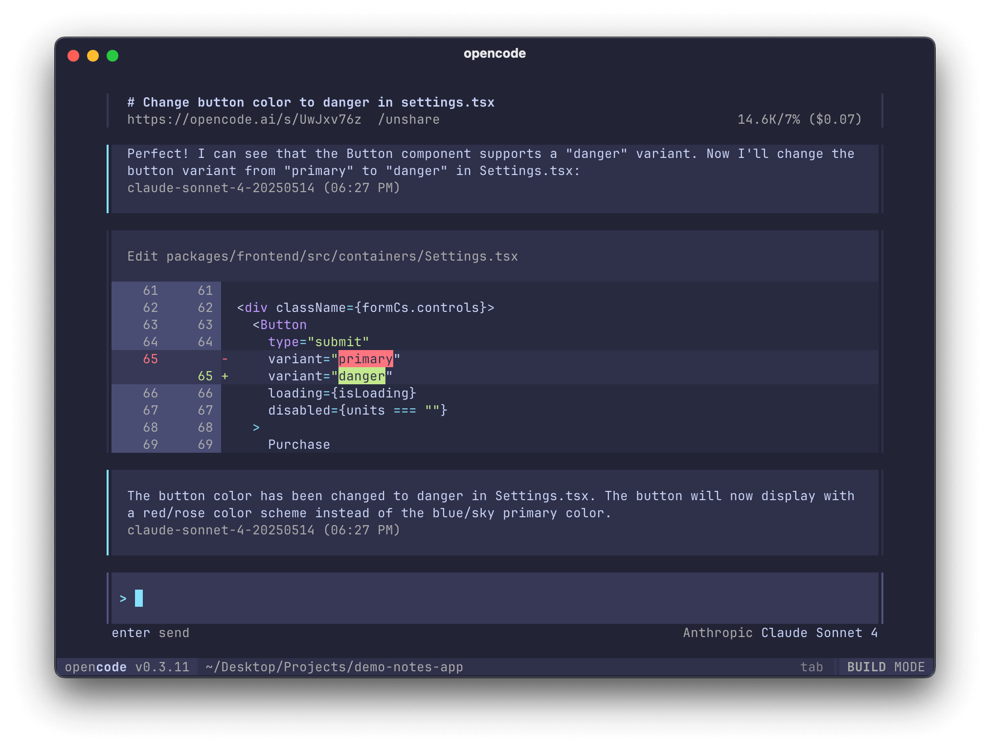 OpenCode screenshot