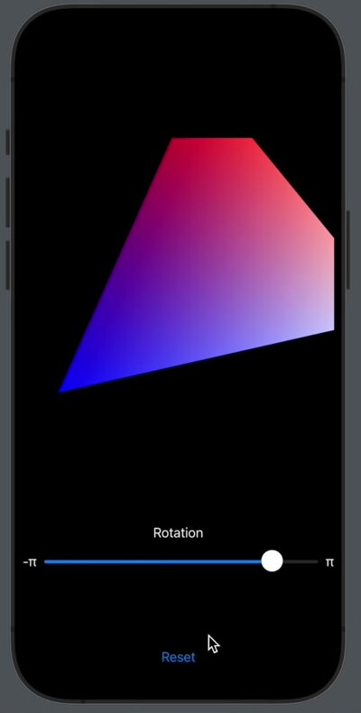 The triangle rotated by the slider in the iPhone preview, with the Reset button below