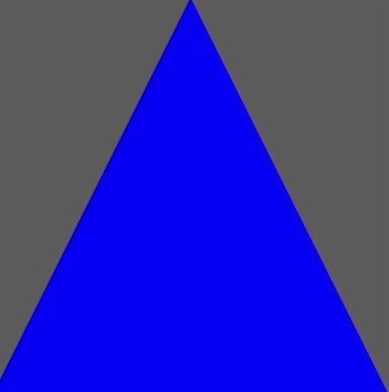 A blue triangle on a grey background, rendered by Metal