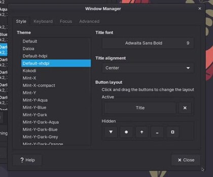 Window Manager settings with the Default-xhdpi theme selected